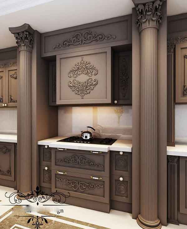 مدل کابینت آشپزخانه دو طرفه ایرانی جدید و سفید طلایی