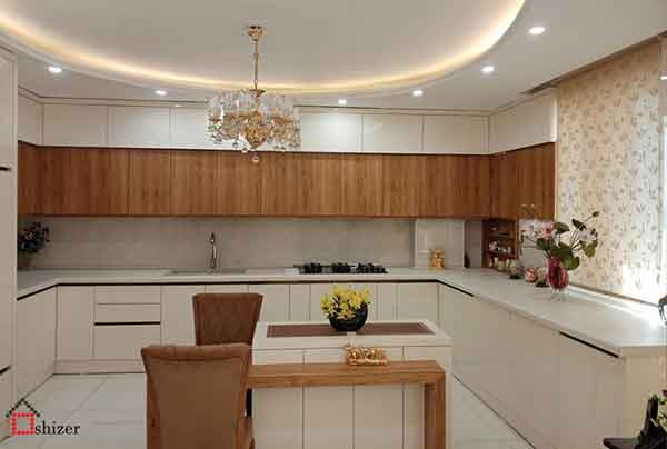مدل کابینت آشپزخانه دو طرفه ایرانی جدید و سفید طلایی