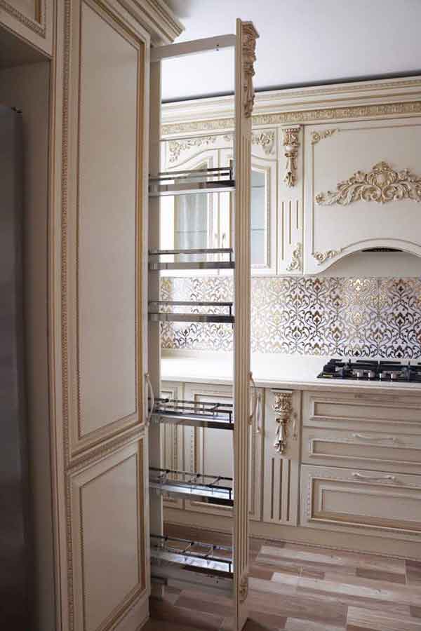 مدل کابینت آشپزخانه دو طرفه ایرانی جدید و سفید طلایی