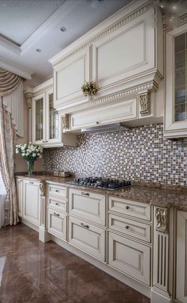 مدل کابینت آشپزخانه دو طرفه ایرانی جدید و سفید طلایی