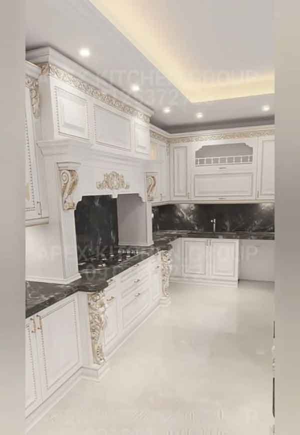 مدل کابینت آشپزخانه دو طرفه ایرانی جدید و سفید طلایی