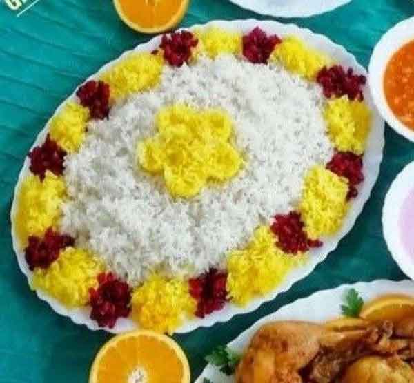 تزیین برنج مجلسی با زرشک و زعفران