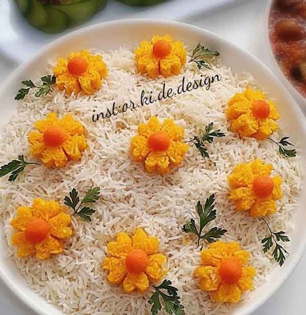 تزیین برنج مجلسی با زرشک و زعفران