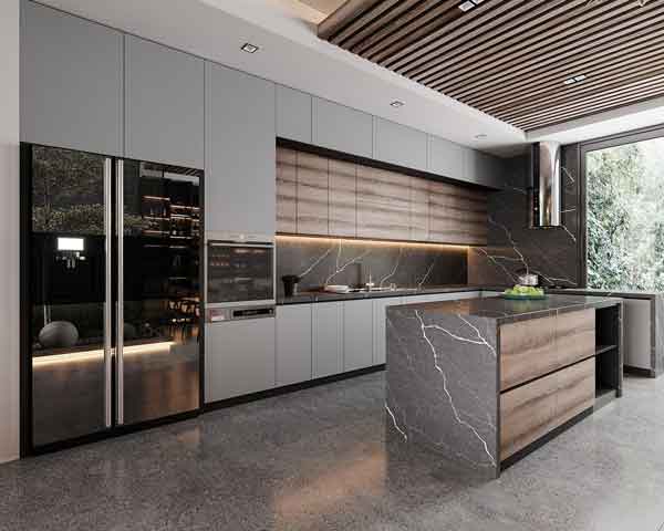 مدل کابینت های گلاس 2023 جدید و طرح چوب و ساده (ترکیب رنگ متنوع)