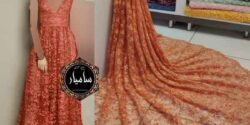 مدل لباس گیپور مجلسی جدید دو تیکه حاشیه دار با دامن ساتن