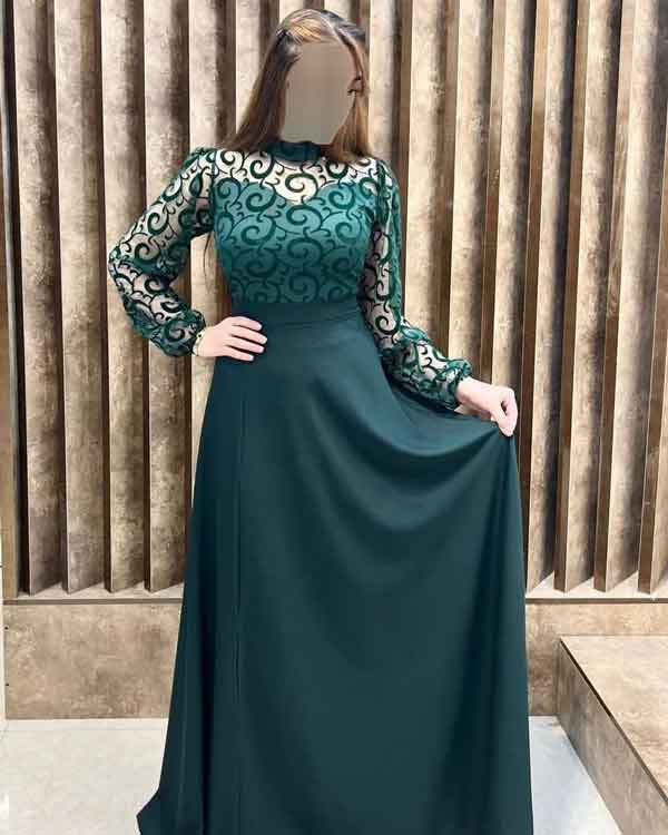 مدل لباس گیپور زنانه مجلسی جدید پایین کرپ بلند و کوتاه زیبا