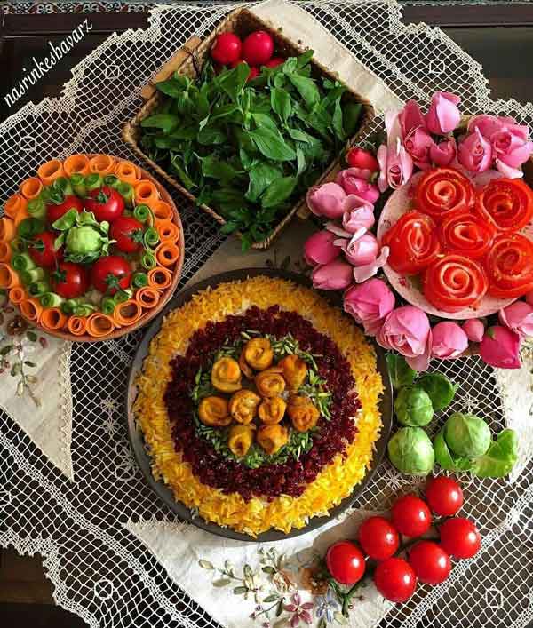 تزیین جوجه کباب مجلسی و زیبا در خانه با برنج