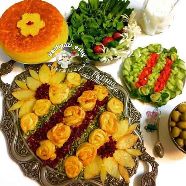 تزیین جوجه کباب مجلسی و زیبا در خانه با برنج