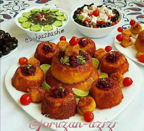 تزیین ته چین مجلسی مرغ و گوشت در خانه (قالبی و دیسی)