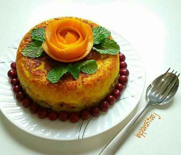 تزیین ته چین مجلسی مرغ و گوشت در خانه (قالبی و دیسی)