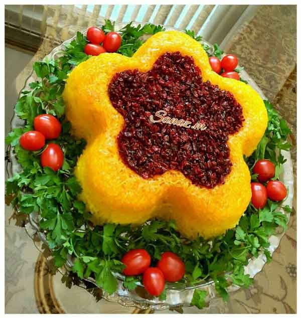 تزیین ته چین مجلسی مرغ و گوشت در خانه (قالبی و دیسی)