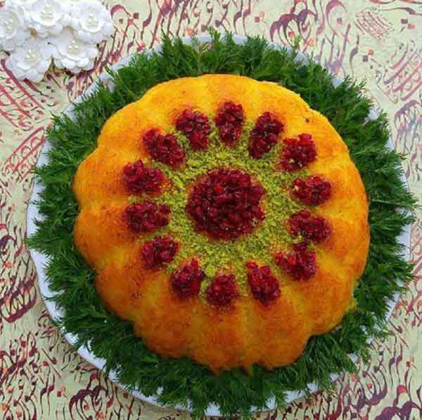 تزیین ته چین مجلسی مرغ و گوشت در خانه (قالبی و دیسی)