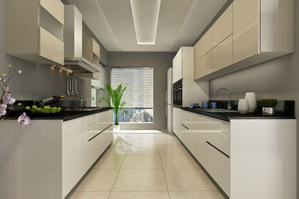 مدل کابینت آشپزخانه دو طرفه شیک تیره و روشن لوکس و مدرن
