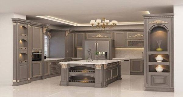 مدل کابینت آشپزخانه دو طرفه شیک تیره و روشن لوکس و مدرن