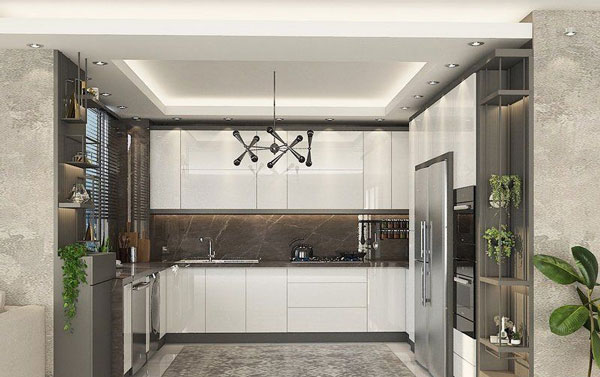 مدل کابینت آشپزخانه دو طرفه شیک تیره و روشن لوکس و مدرن