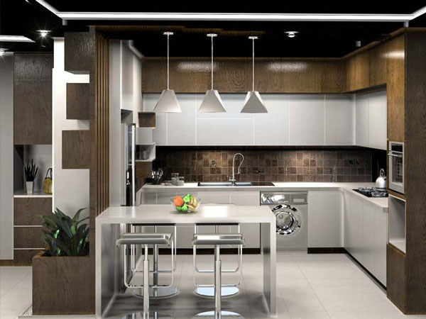 مدل کابینت آشپزخانه دو طرفه شیک تیره و روشن لوکس و مدرن