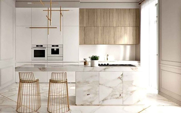 مدل کابینت آشپزخانه دو طرفه شیک تیره و روشن لوکس و مدرن