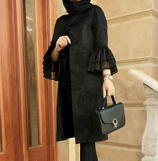 مدل مانتو مجلسی بلند مشکی جلو باز دخترانه و زنانه خوش دوخت و جذاب
