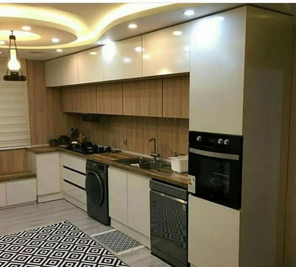 مدل کابینت آشپزخانه جدید سفید و مشکی و طوسی طرحدار و ساده