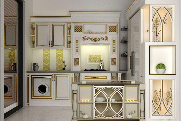 مدل کابینت آشپزخانه جدید سفید و مشکی و طوسی طرحدار و ساده