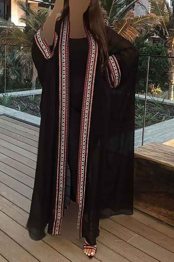 مدل مانتو مجلسی بلند مشکی جلو باز حریر شیک زیبا و باکلاس