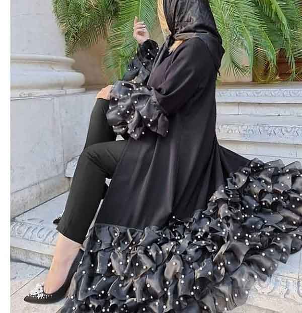 مدل مانتو جلو باز مجلسی مشکی کوتاه و بلند جدید و شیک برای عید 