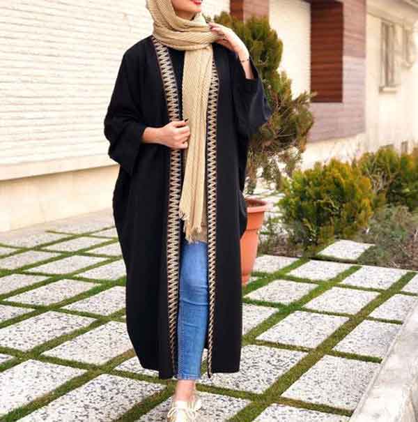 مدل مانتو جلو باز مجلسی مشکی کوتاه و بلند جدید و شیک برای عید 