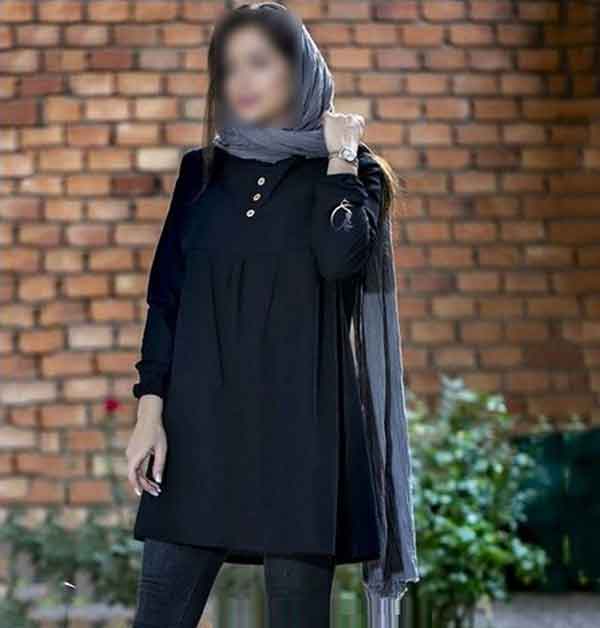 مدل مانتو ابروبادی دکمه دار مشکی کوتاه و بلند ساده و شیک جدید و جذاب