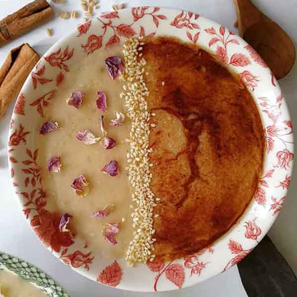 تزیین حلیم برای ماه رمضان شیک و ساده خوشمزه با دارچین و کنجد