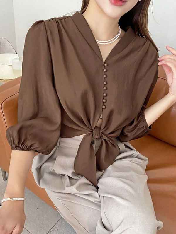 مدل شومیز گره ای دخترانه و زنانه با طرح های ساده و جذاب دلبر